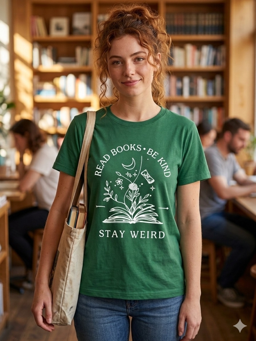 "READ BOOKS-BE KIND-STAY WEIRD" Tee Short Sleeve Woman's Size L